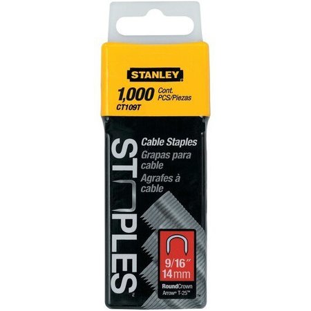 Stanley Cable Staples, 20 ga, Round Crown, 9/16 in Leg L, Steel CT109T